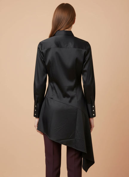 European Satin A Symetrical Shirt Top