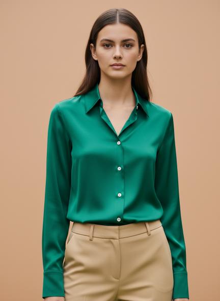 Emerald Green Regular Fit Summer Satin Shirt