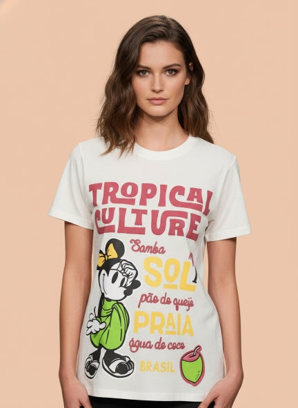 White Tropical Minnie Mouse Oversized T-Shirt