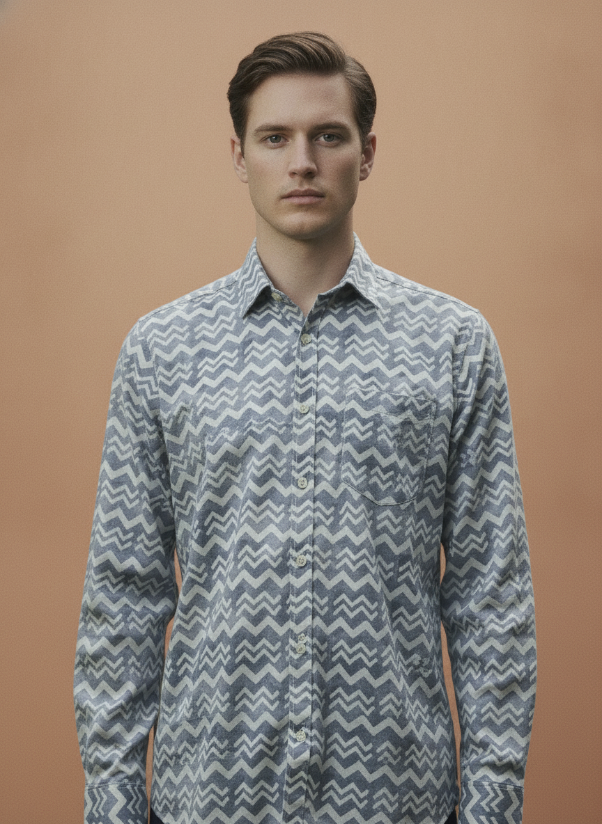 Men'S Poly Satin Lycra  Digital Printed Shirt