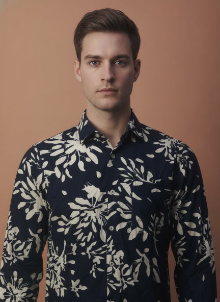Men'S Premium Rayon Shirt With Black Floral Print