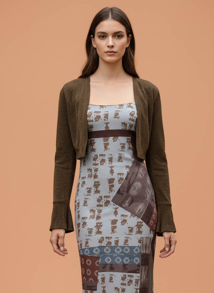 Elegant Printed Midi Dress with Shrug for Women