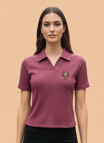 Slim Fit Short Sleeve Shirt with Gold Brooch