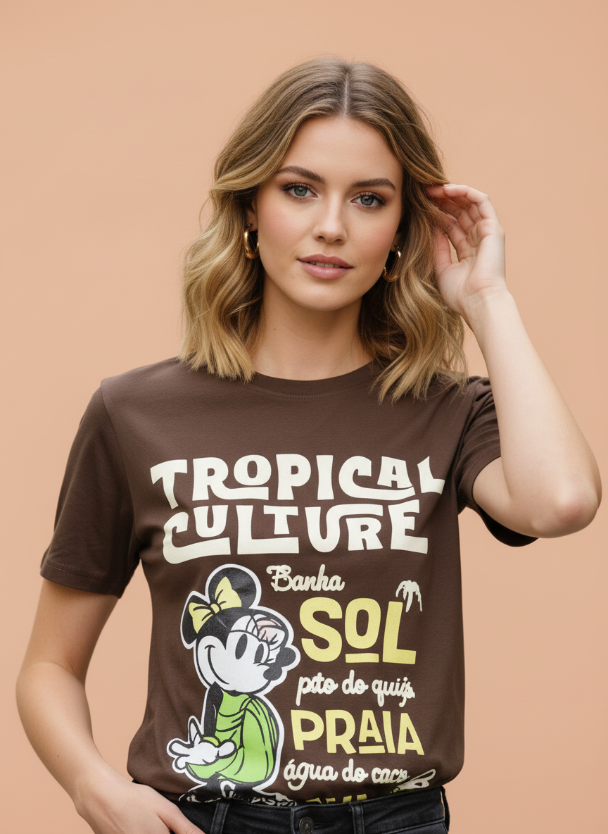 Chocolate Brown Tropical Minnie Mouse Oversized T-Shirt