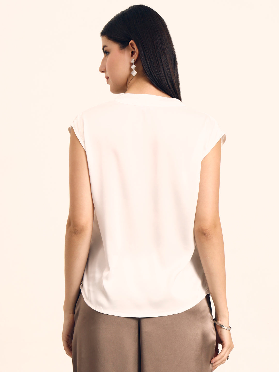 Women's Luxury European Satin V Neck Pleated Sleeveless Top