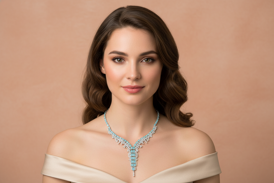 Luxury Aqua Blue Cubic Zirconia Necklace & Earrings Set