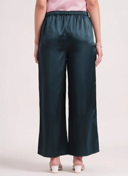 European Satin Flared Pleated Trouser