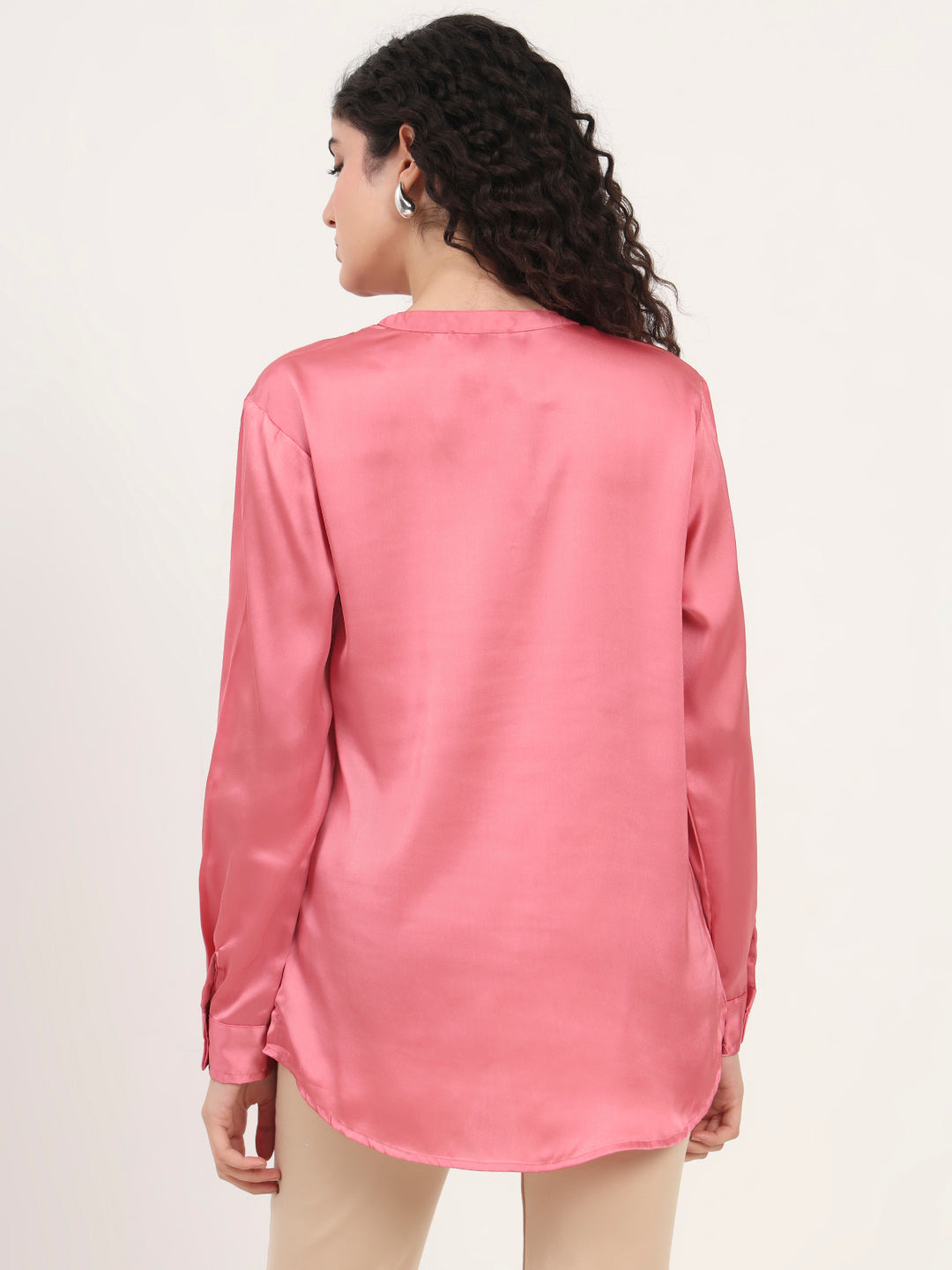 Summer Satin Rose Pink Front Pleated Tunic
