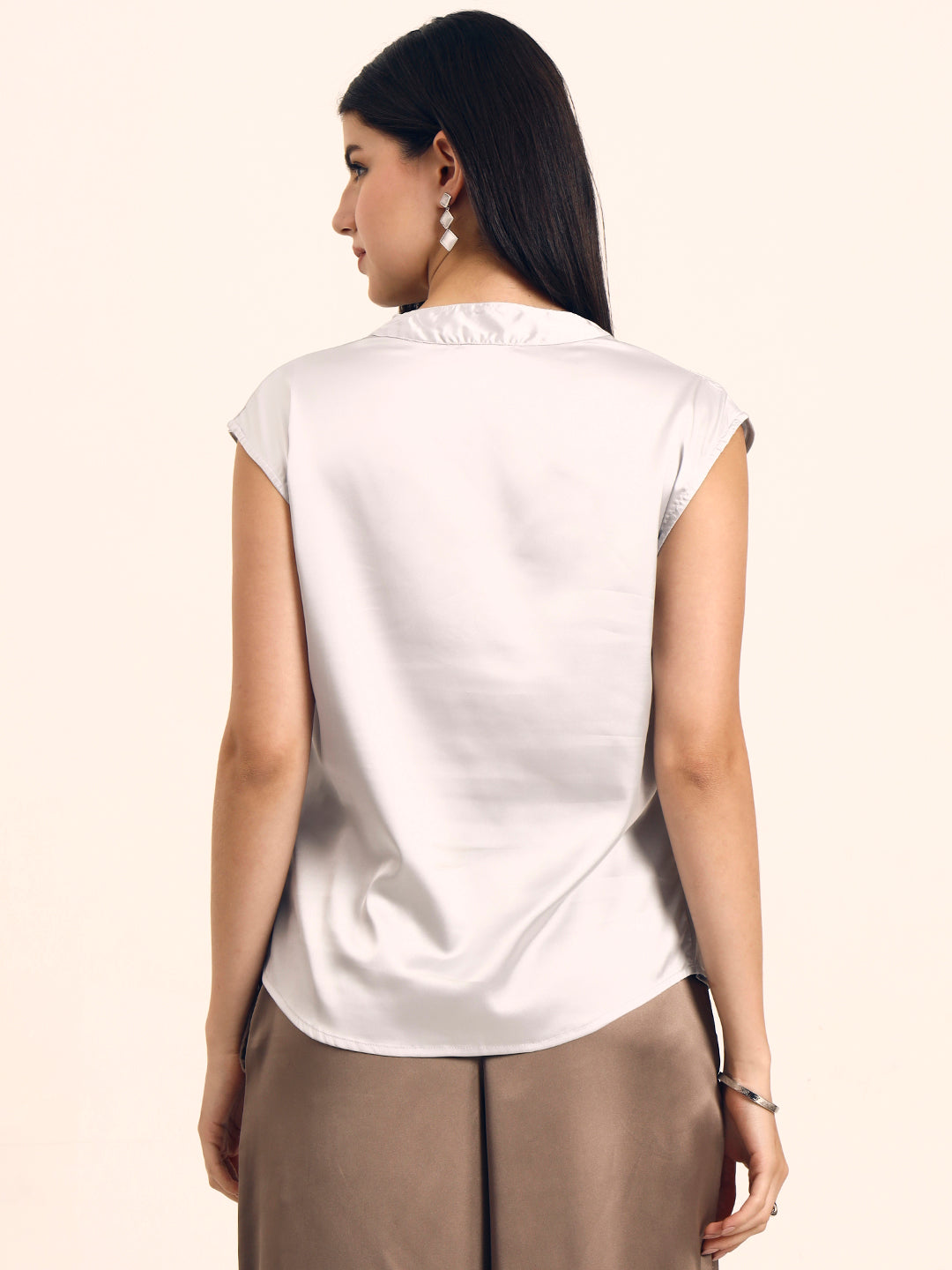 Women's Luxury European Satin V Neck Pleated Sleeveless Top