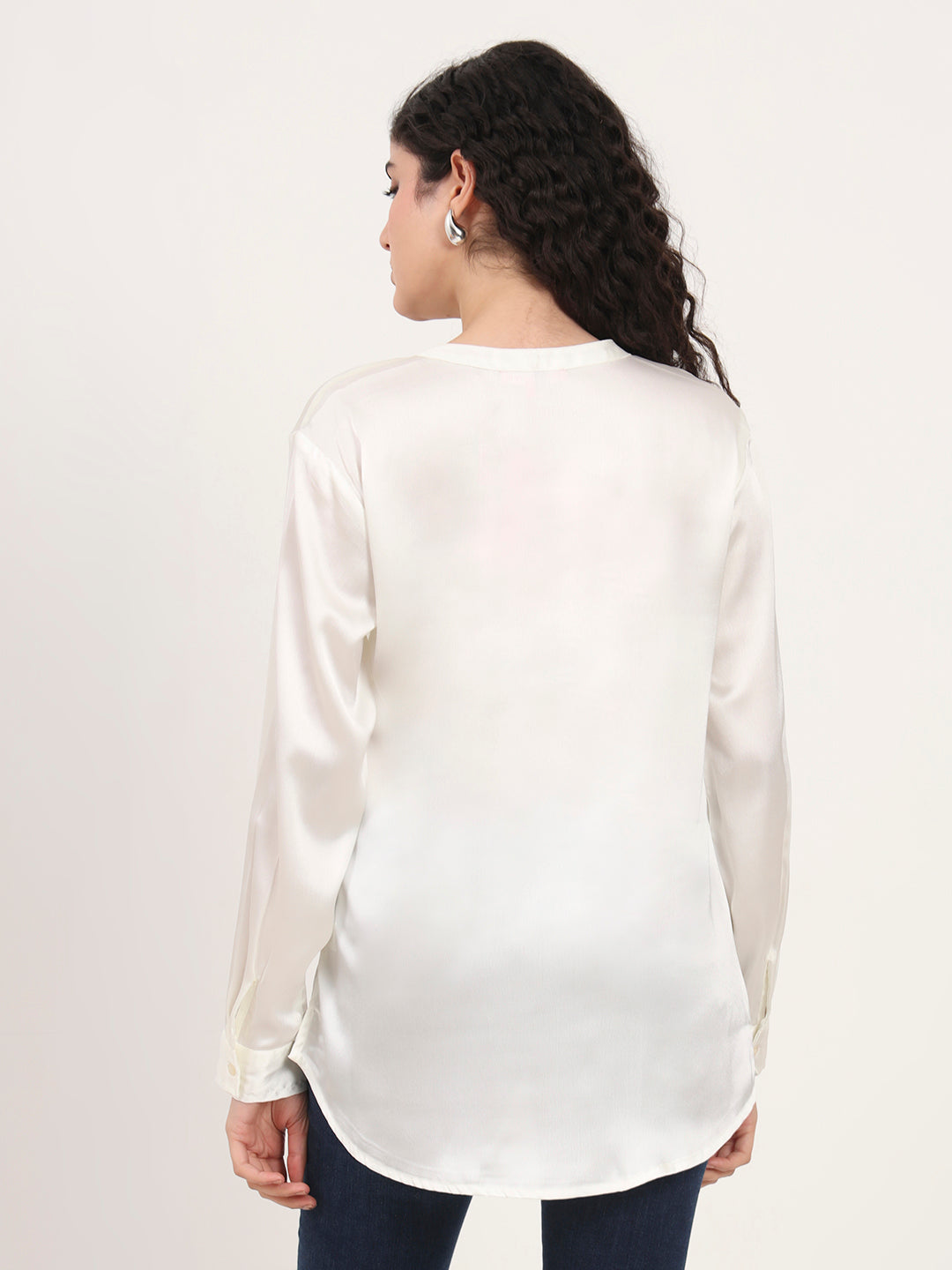 Summer Satin Off White Front Pleated Tunic