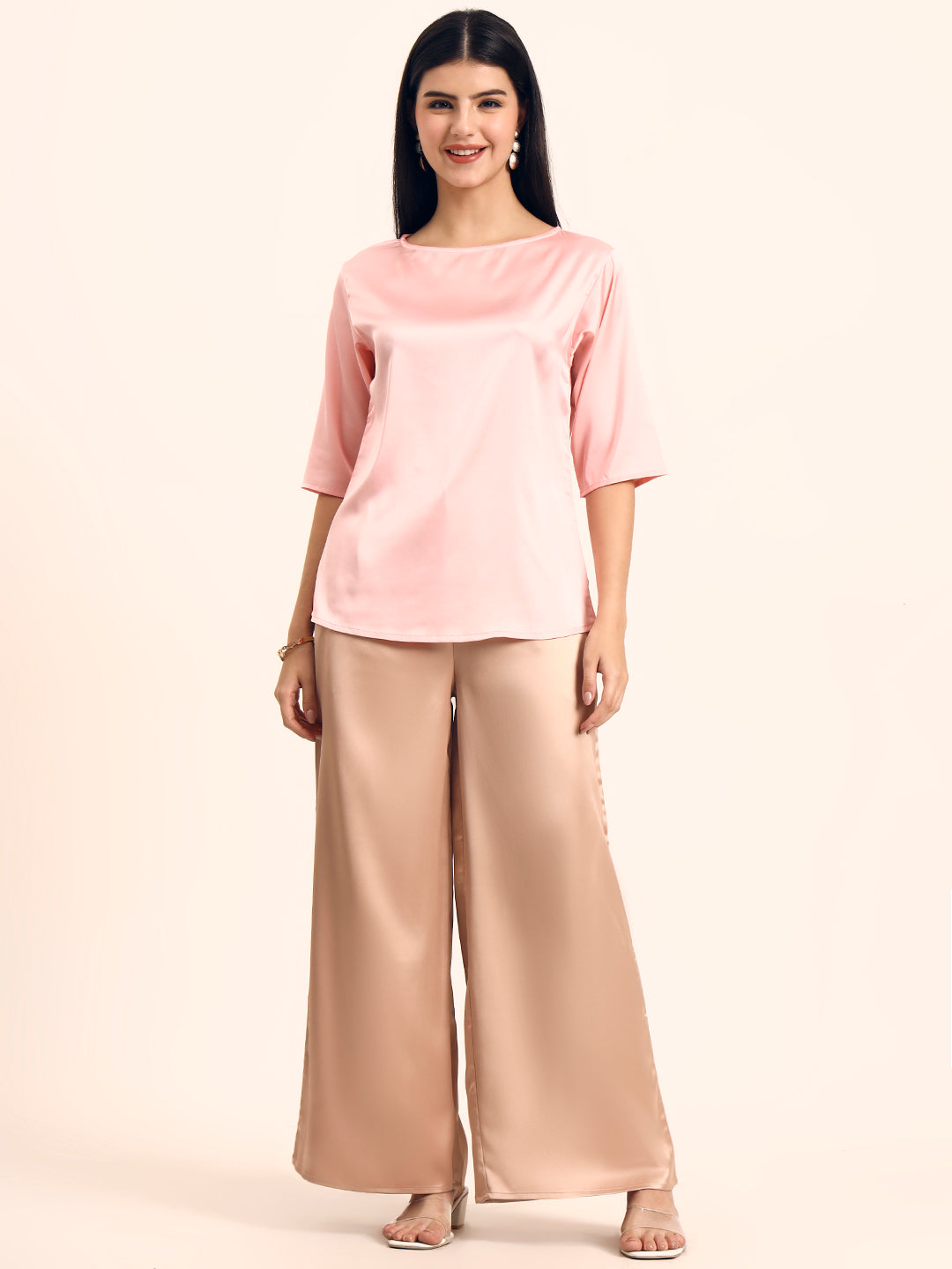 Women's Luxury Elegant Blush Pink European Satin Top