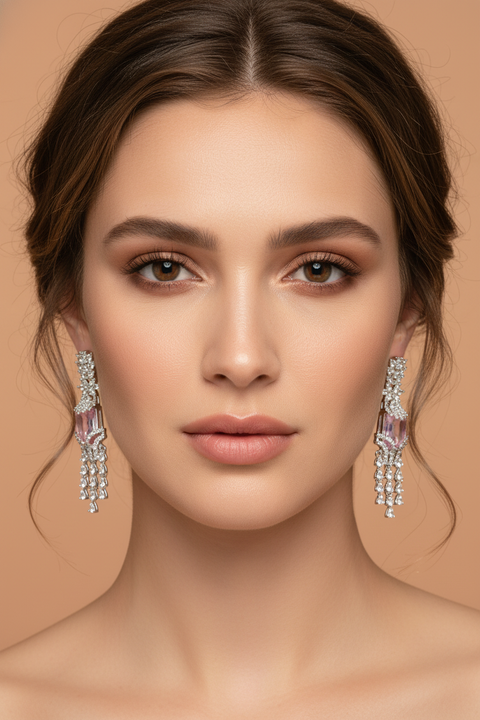 Elegant Amethyst Drop Cubic Zirconia Necklace & Earrings Set