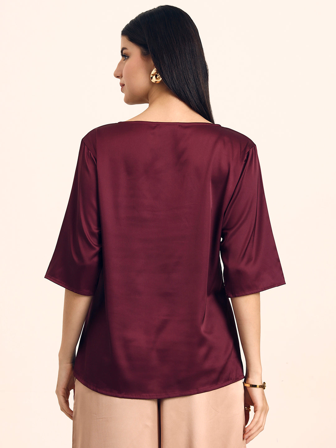 Women's Luxury Elegant Deep Plum European Satin Top
