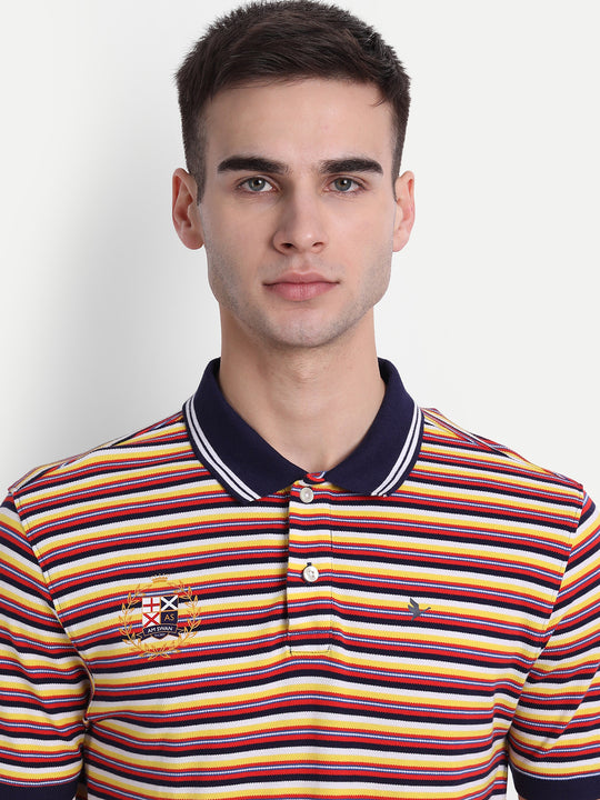 Mens Premium Cotton Striped Half Sleeve Collar T-Shirts