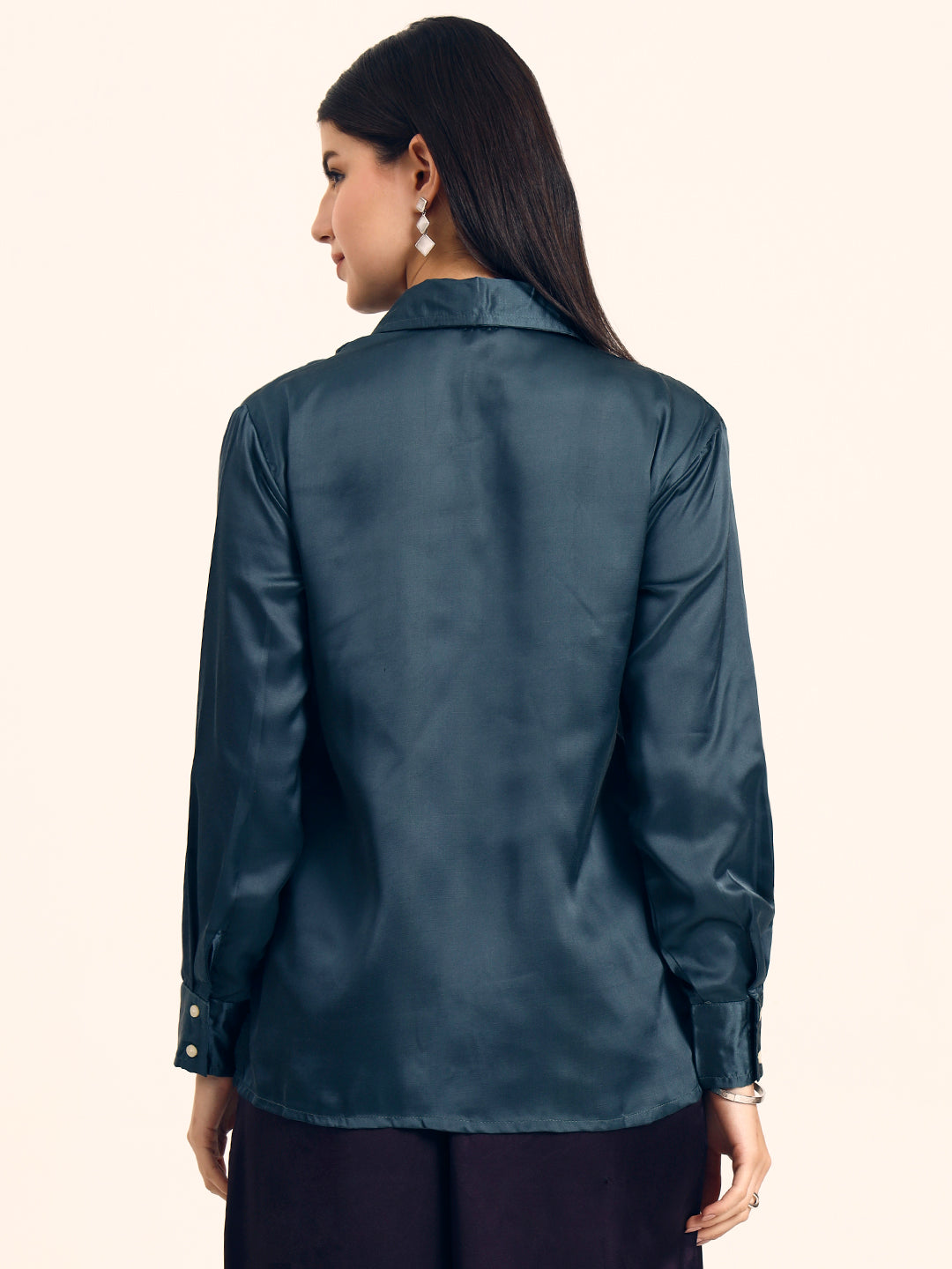 Luxury Modal Satin Shirt for Women  Deep Teal