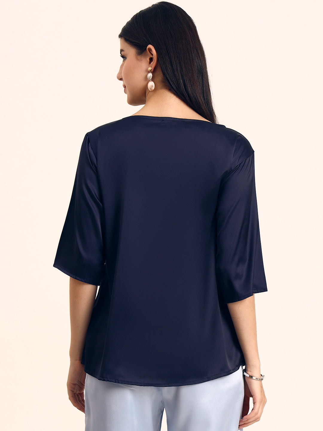 Women's Luxury Elegant Navy European Satin Top