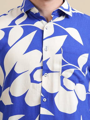 Men's Premium Rayon Shirt With Blue Floral Print