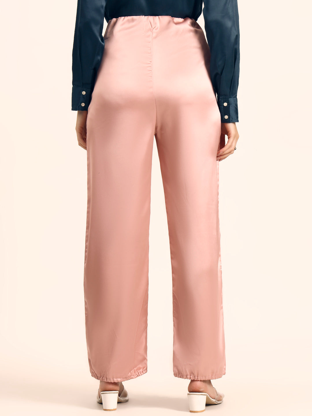 Luxury Satin Wide Leg Pants European Fabric  Blush Pink Glam Look