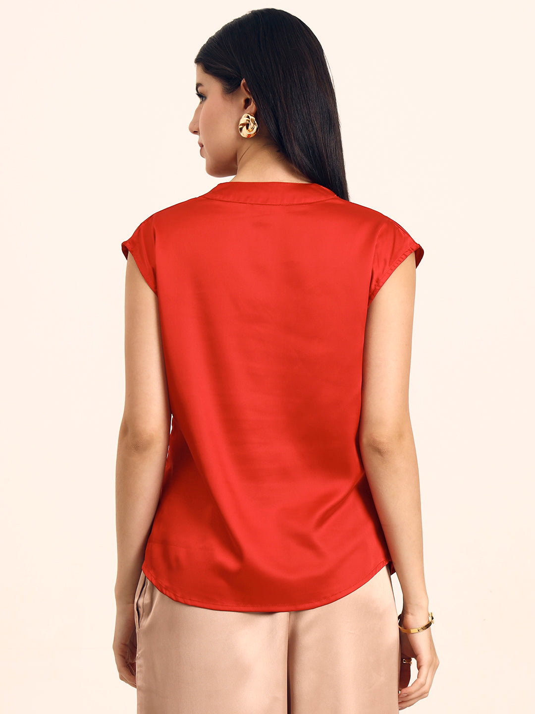 Women's Luxury European Satin V Neck Pleated Sleeveless Top