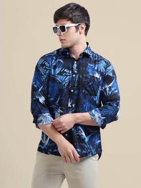 Men's Premium Rayon Shirt With Tropical Blue Print