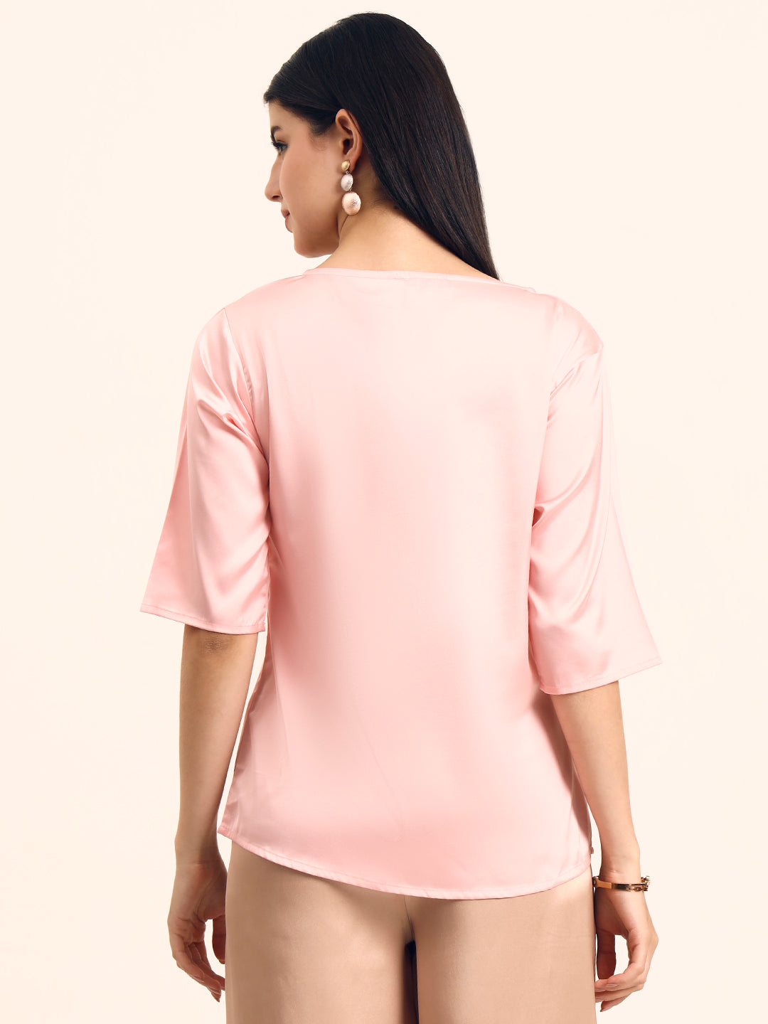 Women's Luxury Elegant Blush Pink European Satin Top