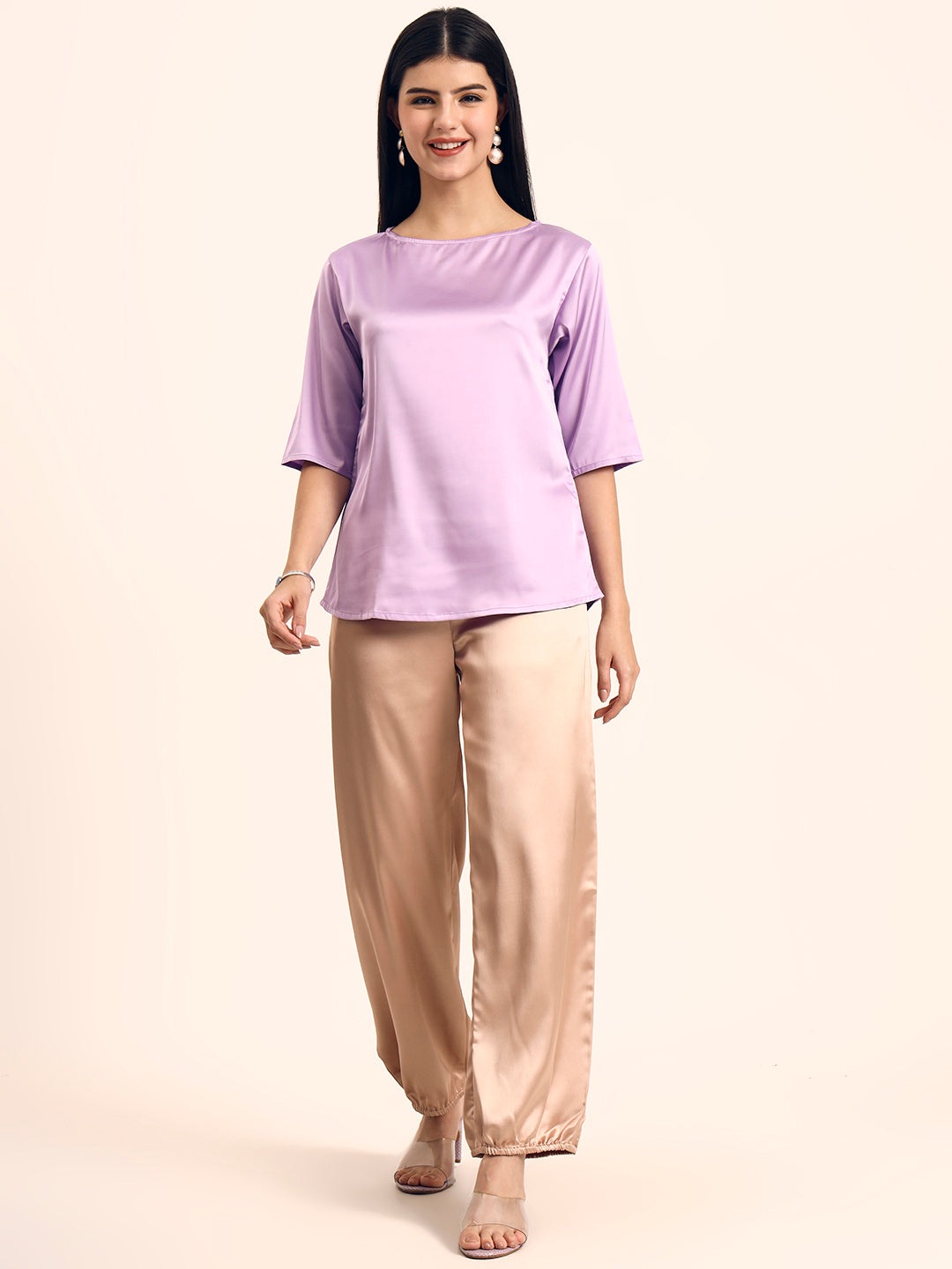 Women's Luxury Elegant Lavender European Satin Top