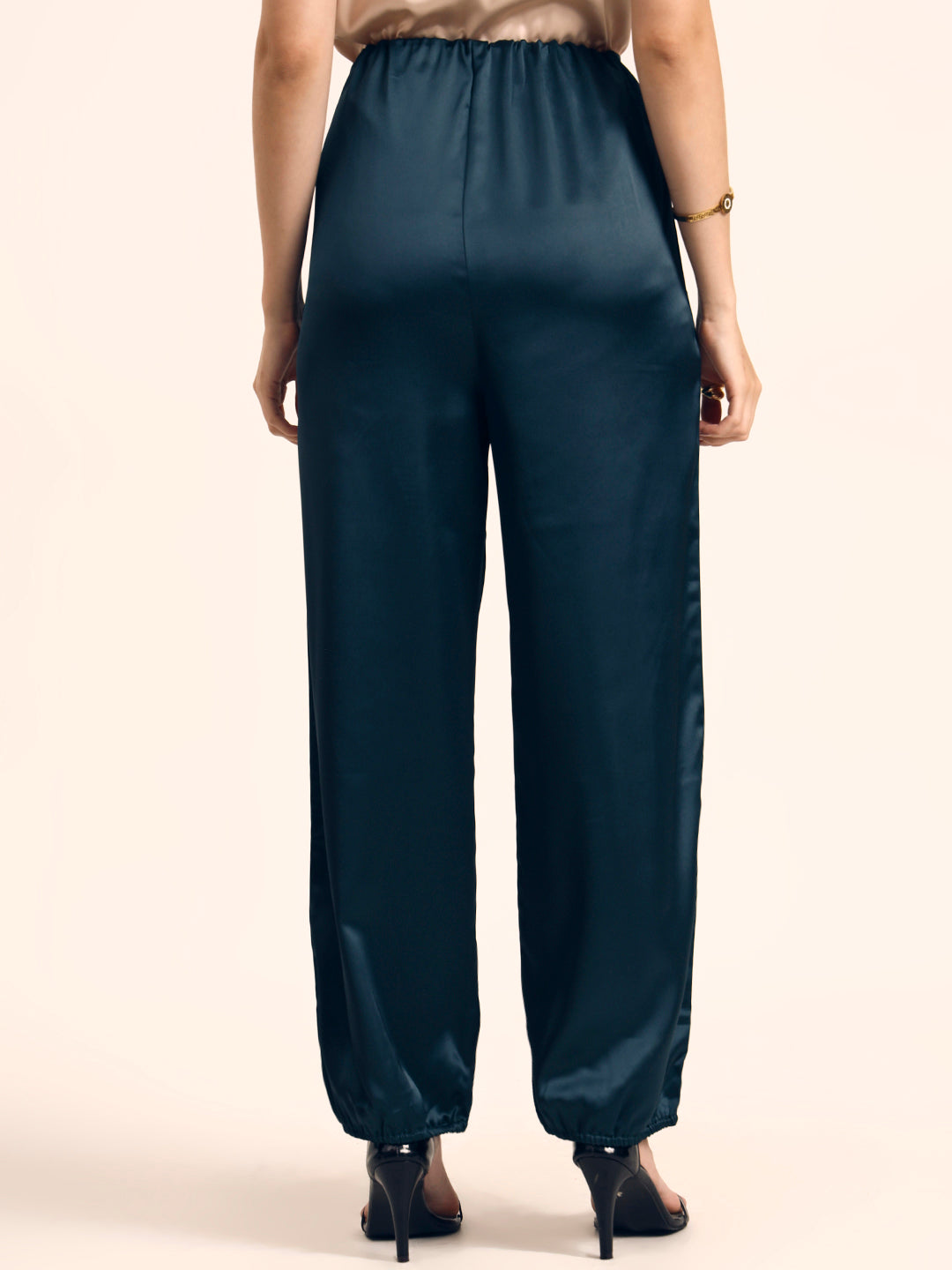 Luxury Satin Wide Leg Pants European Fabric  Emerald  Green Glam Look