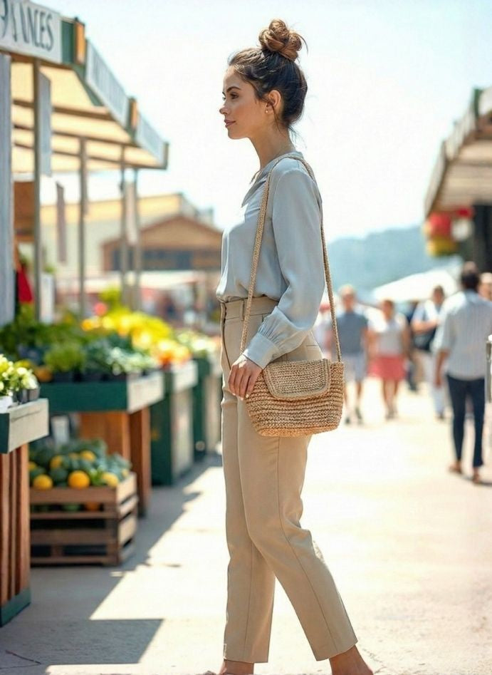 European Satin V Neck Long Sleeve Top