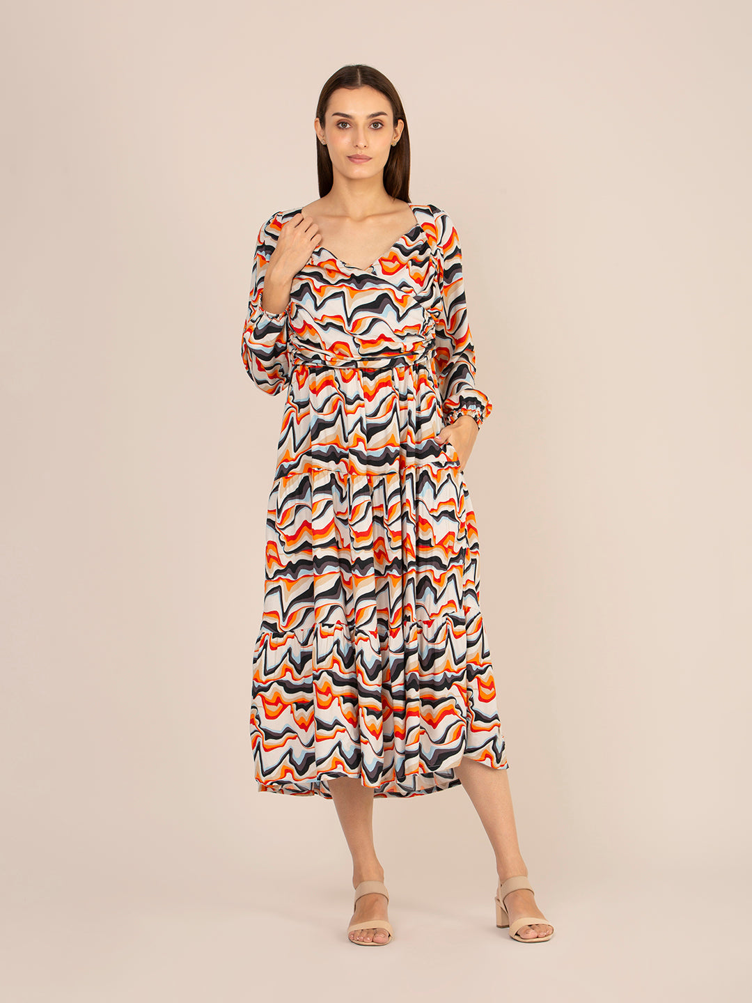 RAYON PRINTED A LINE FULL SLEEVE MAXI DRESS