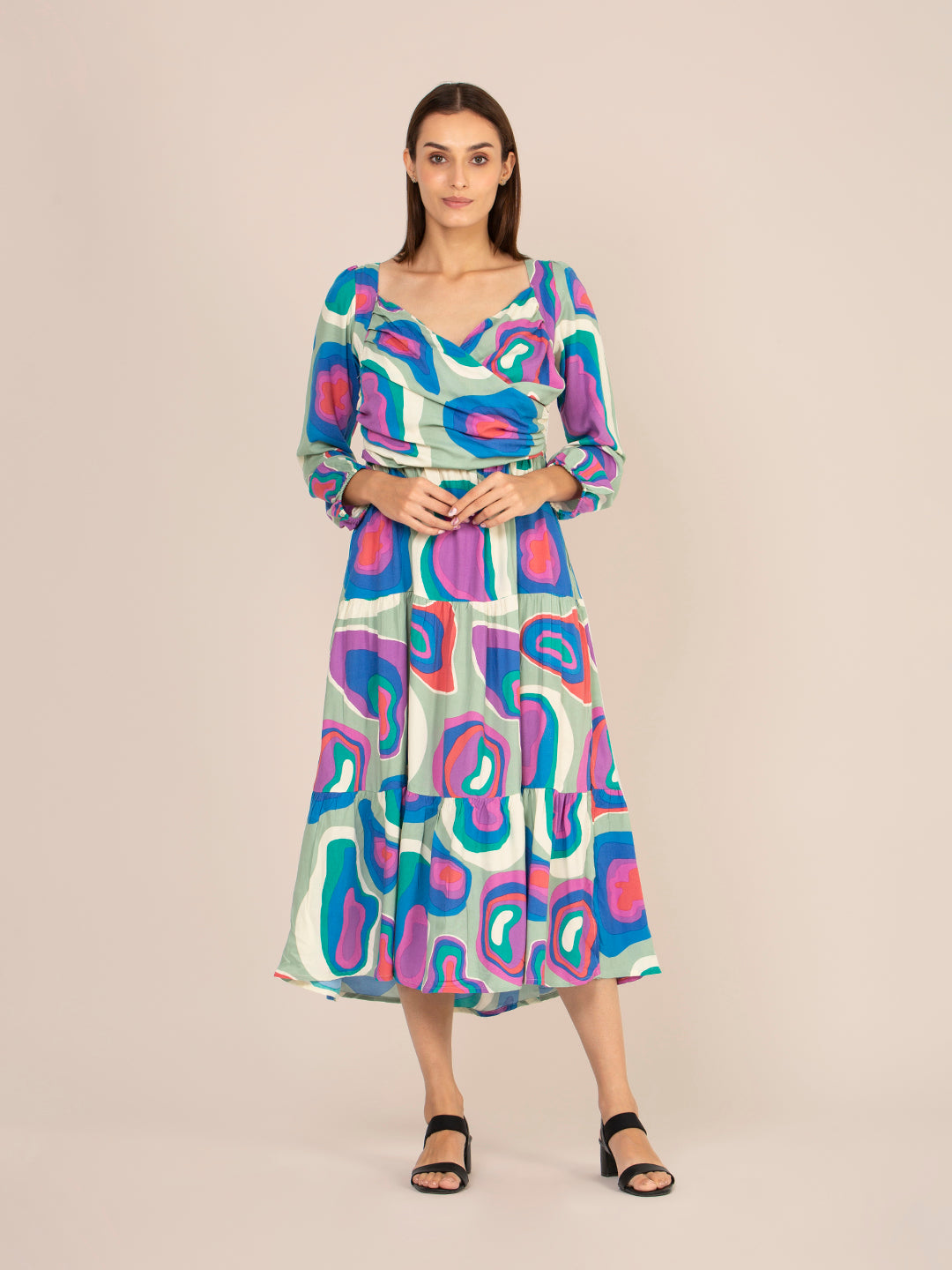 RAYON PRINTED A LINE FULL SLEEVE MAXI DRESS