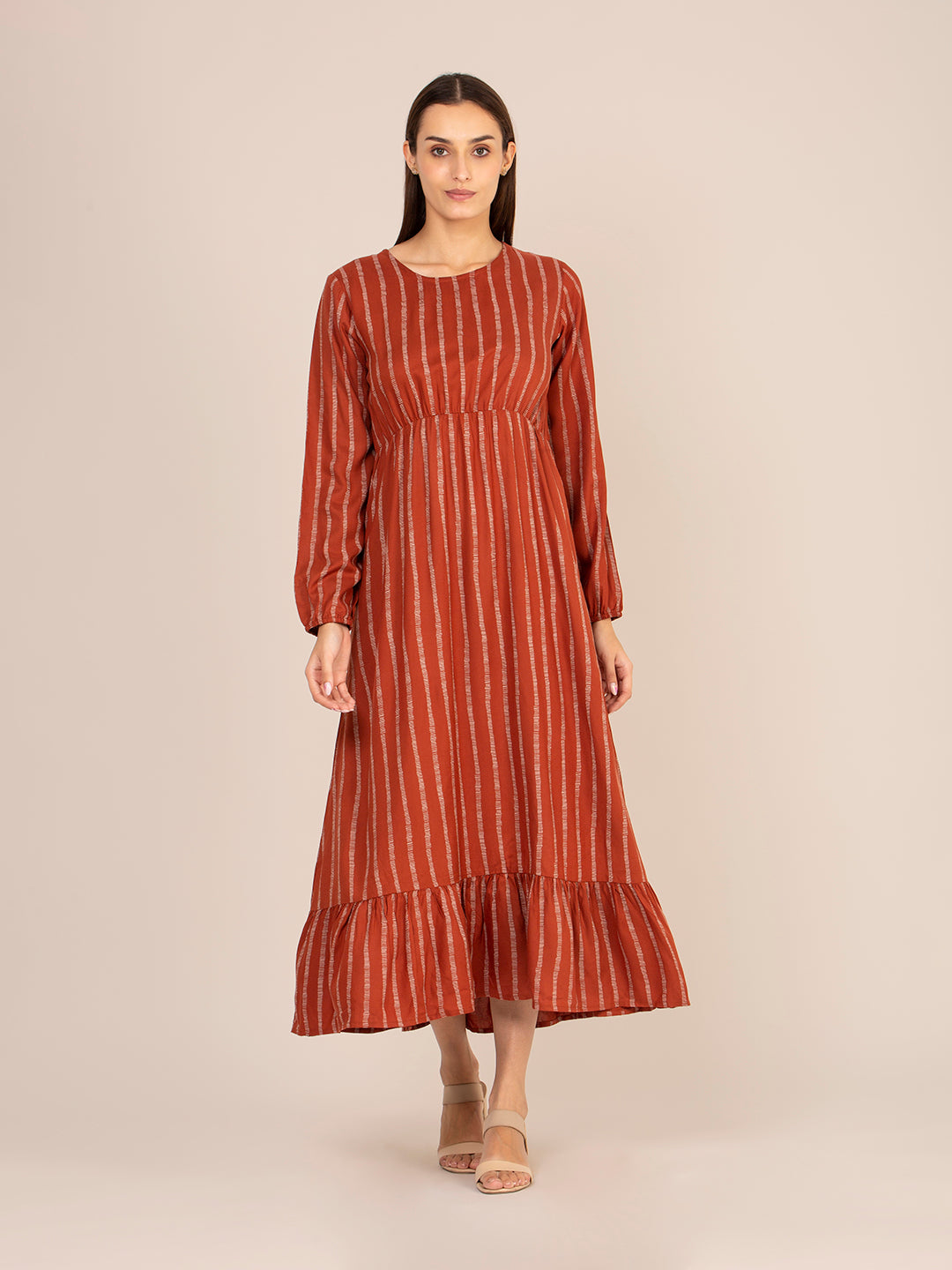 RAYON PRINTED FULL SLEEVE MAXI DRESS