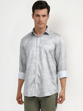 Men's Poly Satin Lycra Grey Digital Printed Shirt