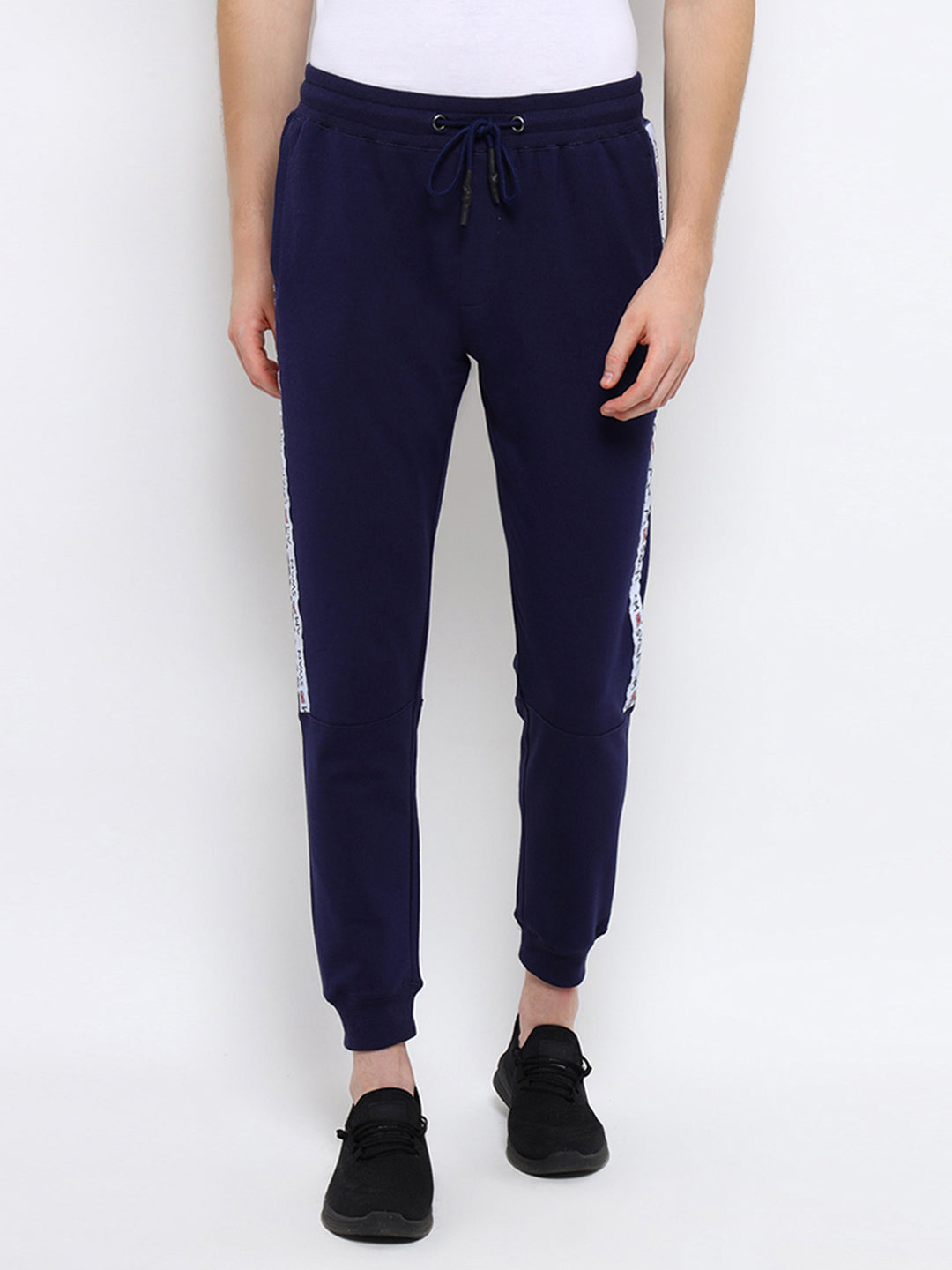 MENS COTTON RICH LYCRA TRACK PANT WITH SIDE PRINTED TAPE