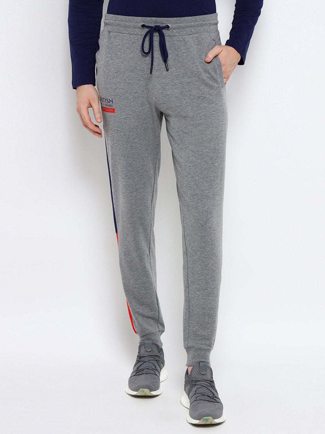 MENS PREMIUM COTTON COLOURBLOCKED PRINTED TRACK PANTS