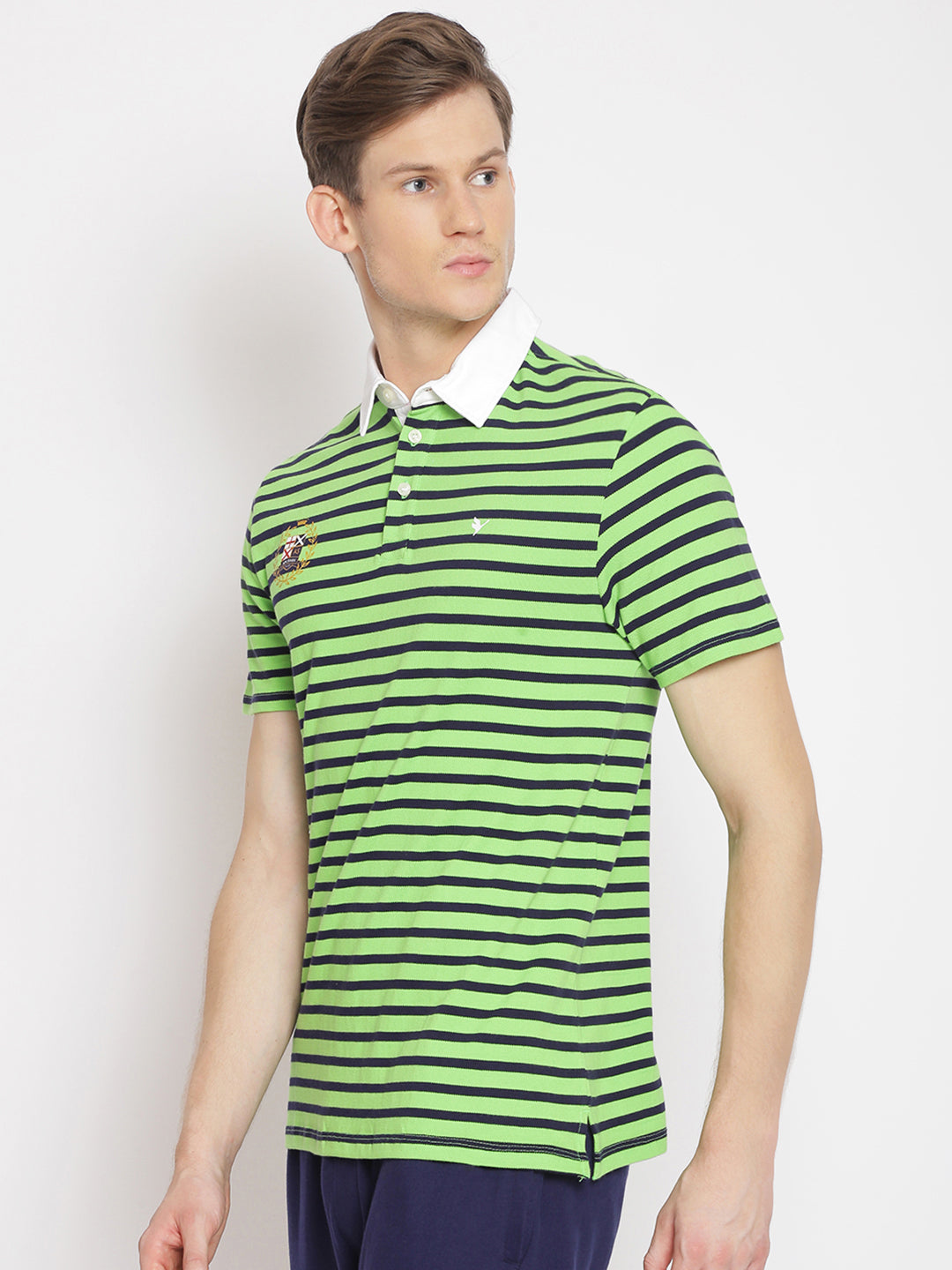 Premium Green Cotton Striped Half Sleeve Polo