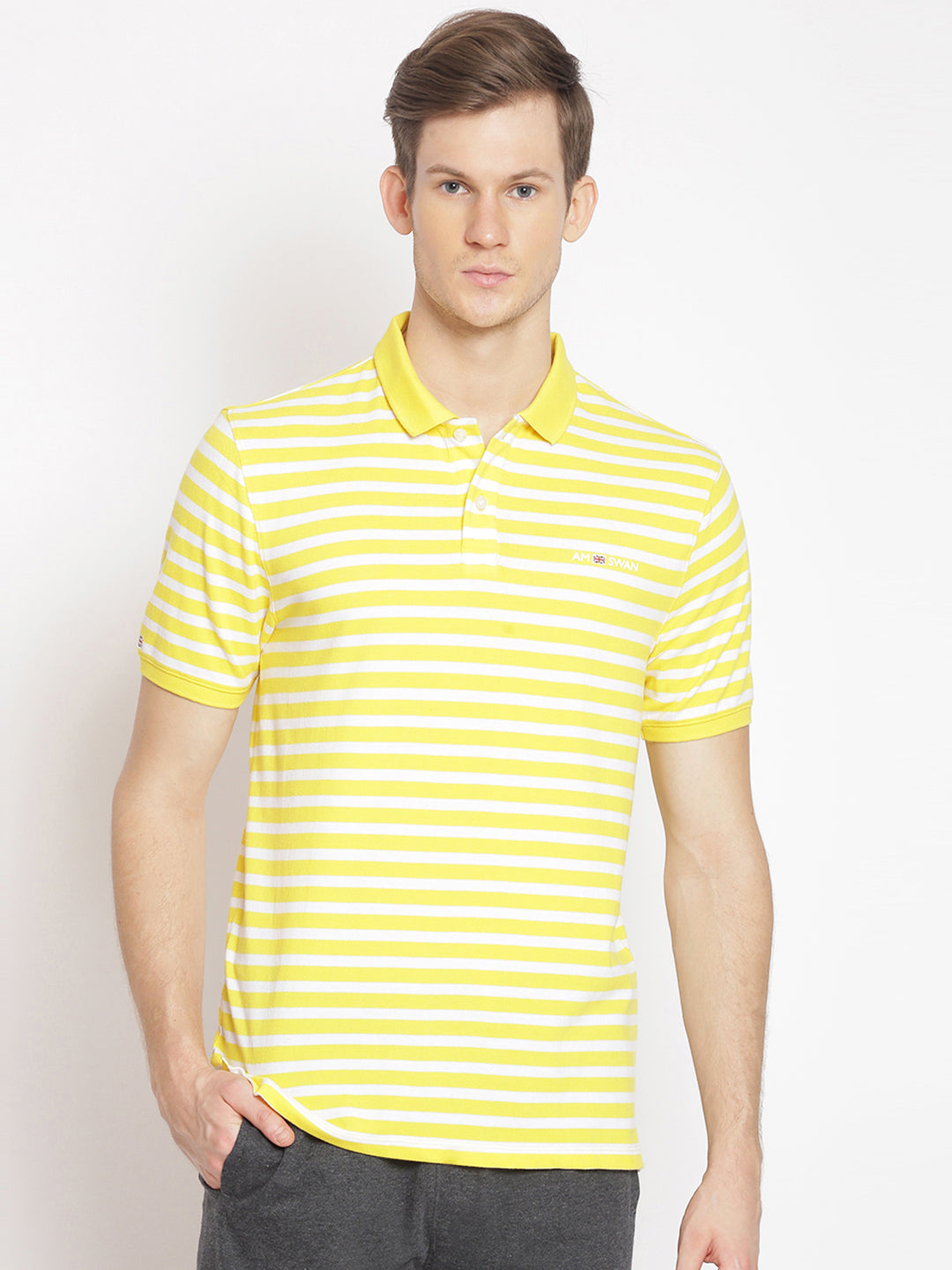 Premium Yellow Striped Half Sleeve Polo