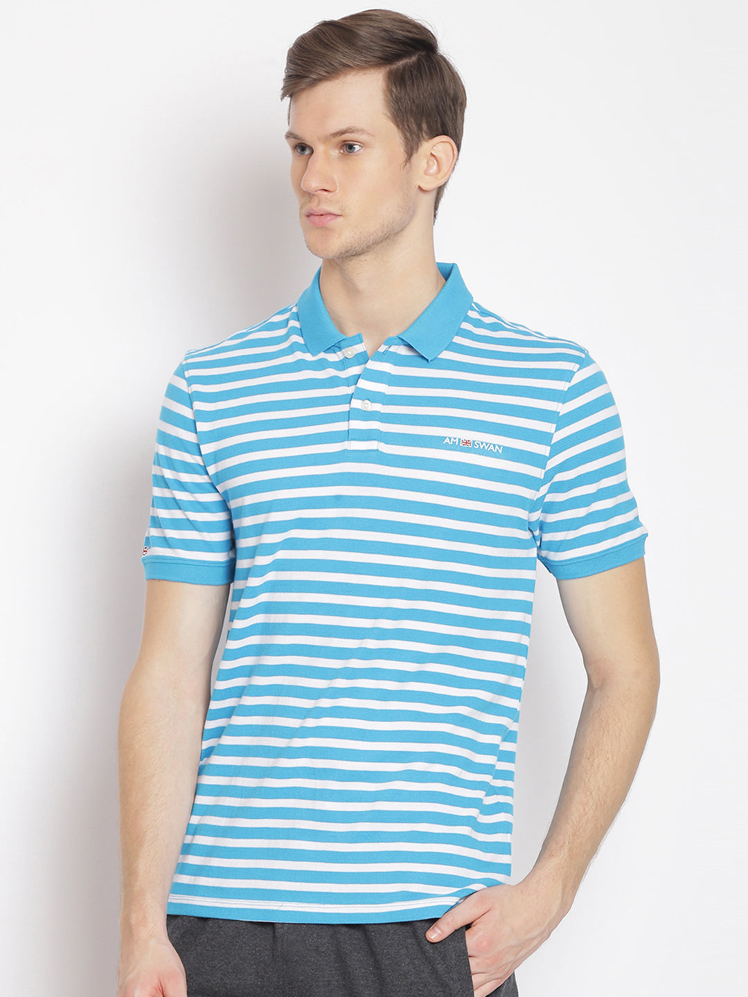 Premium Cotton Blue Striped Half Sleeve Polo