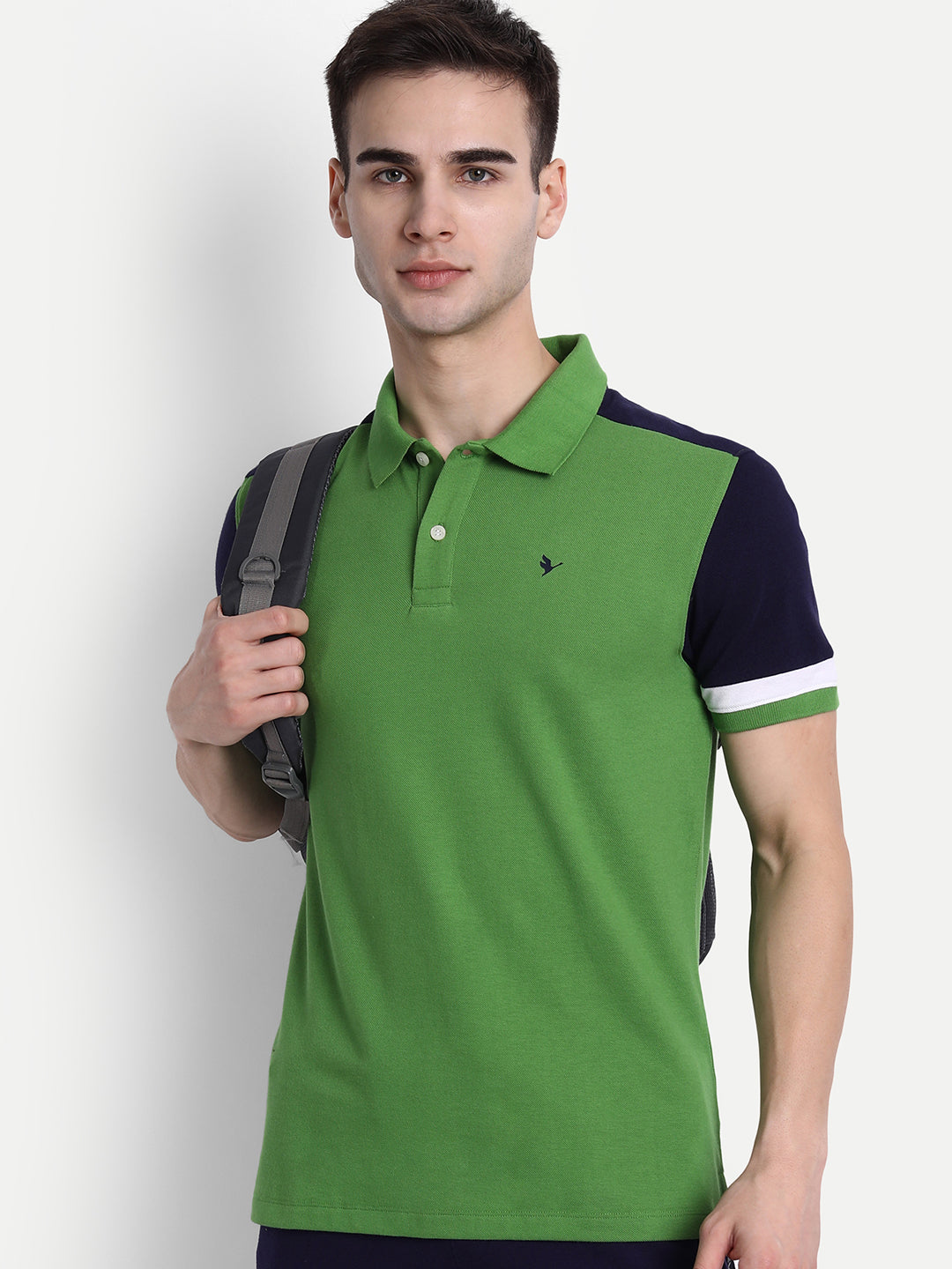 Premium Green & Navy  Cotton Striped Half Sleeve Polo