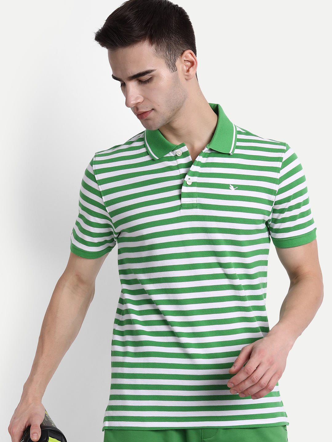 Mens Premium Cotton Stripe Half Sleeve Collar T-Shirts