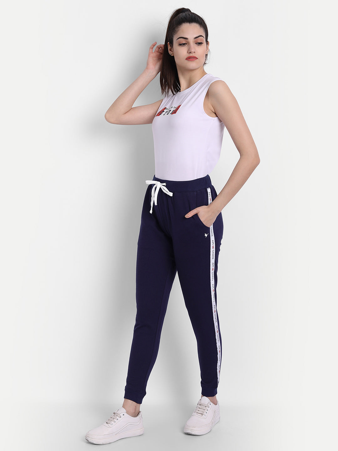 WOMENS COTTON LYCRA SMART FIT SOLID TRACK PANTS