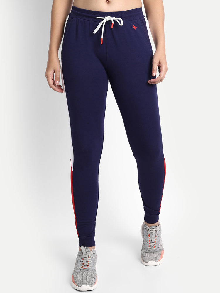 WOMENS PREMIUM COTTON PRINTED COLOURBLOCKED TRACK PANTS