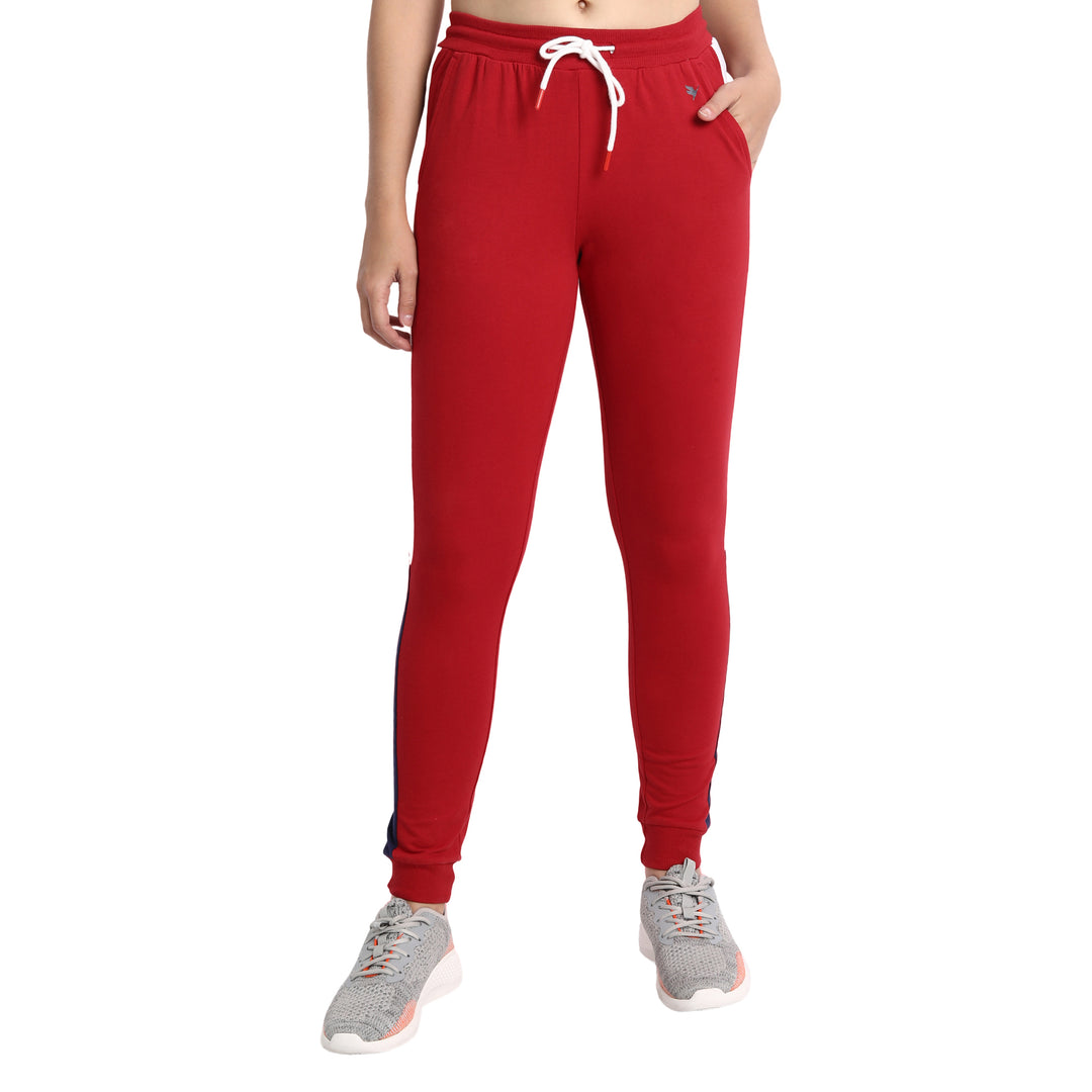 WOMENS PREMIUM COTTON PRINTED COLOURBLOCKED TRACK PANTS