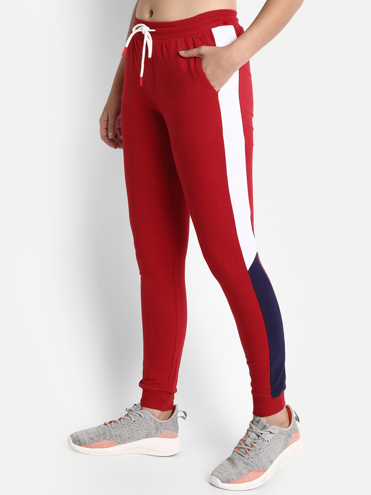 WOMENS PREMIUM COTTON PRINTED COLOURBLOCKED TRACK PANTS