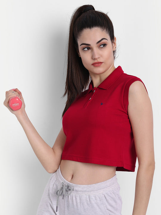 WOMENS PREMIUM COTTON SOLID SLEEVELESS POLO T-SHIRTS