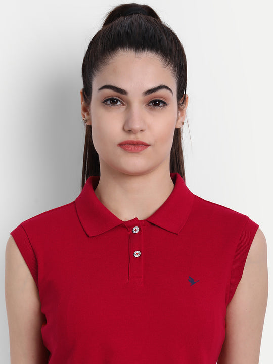 WOMENS PREMIUM COTTON SOLID SLEEVELESS POLO T-SHIRTS