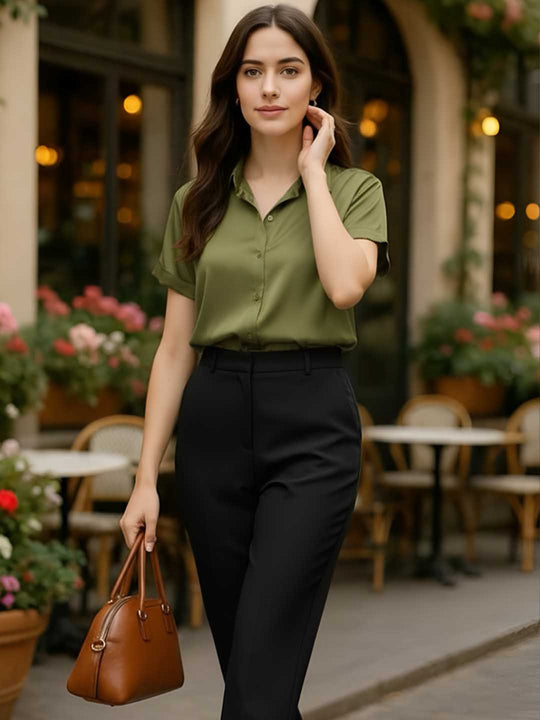 Women's Short Sleeve European Satin Shirt