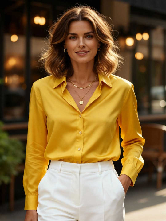Women's European Satin Spread Collar Shirt