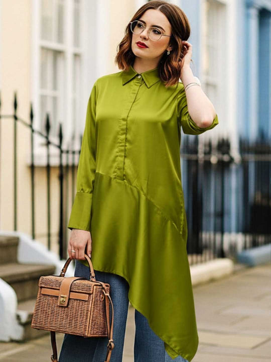 Women'S European Satin A Symetrical Shirt Top