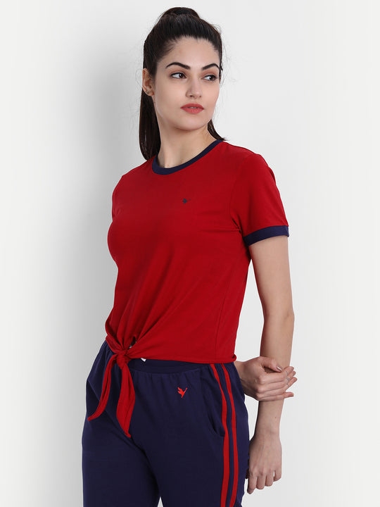 Womens Premium Cotton Stripe Half Sleeve Knotted T-Shirts