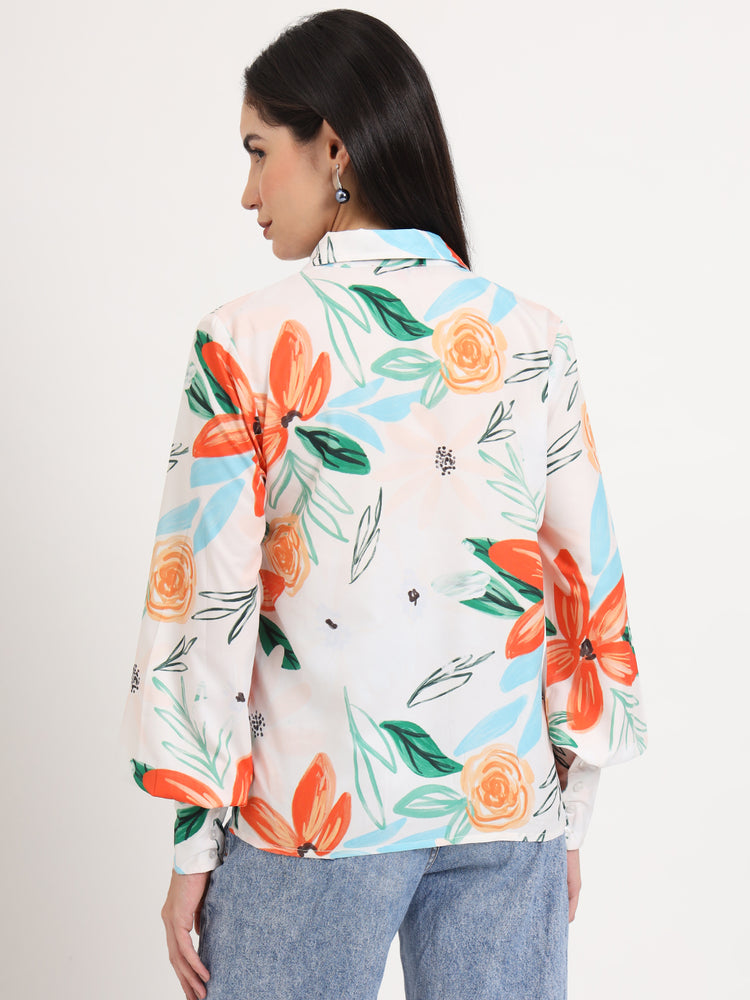 Women'S Premium Micro Multicolour Regular Length Straight Hem Digital Print Shirt